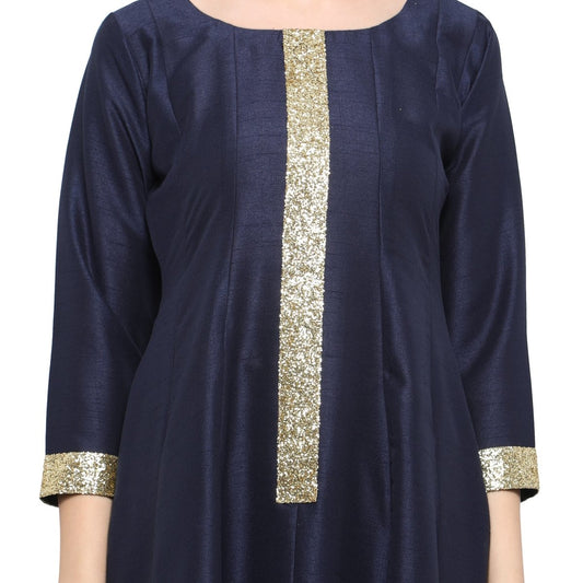 Ahalyaa Women's Navy Blue And Gold Anarkali For Festive And Party Wear | Swadesiicart