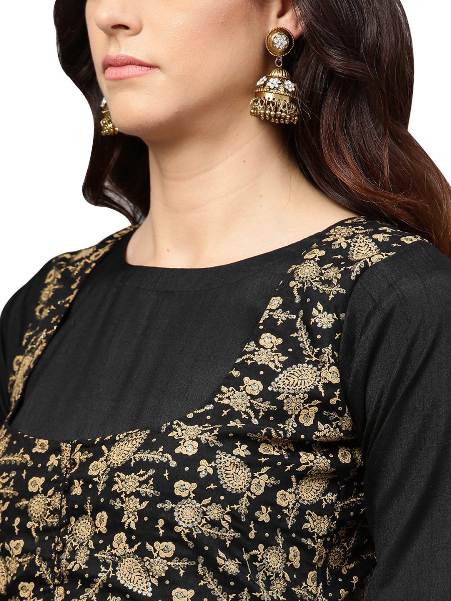 Ahalyaa Black Printed Beautiful Straight Kurta | Swadesiicart