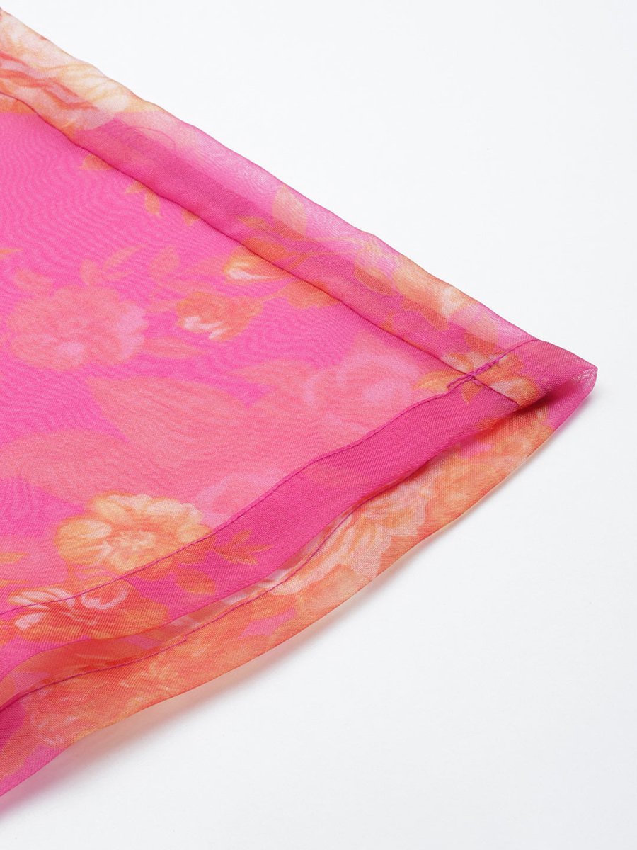 Ahalyaa Women Pink Floral Printed Gotta Patti Kurta with Palazzos | Swadesiicart
