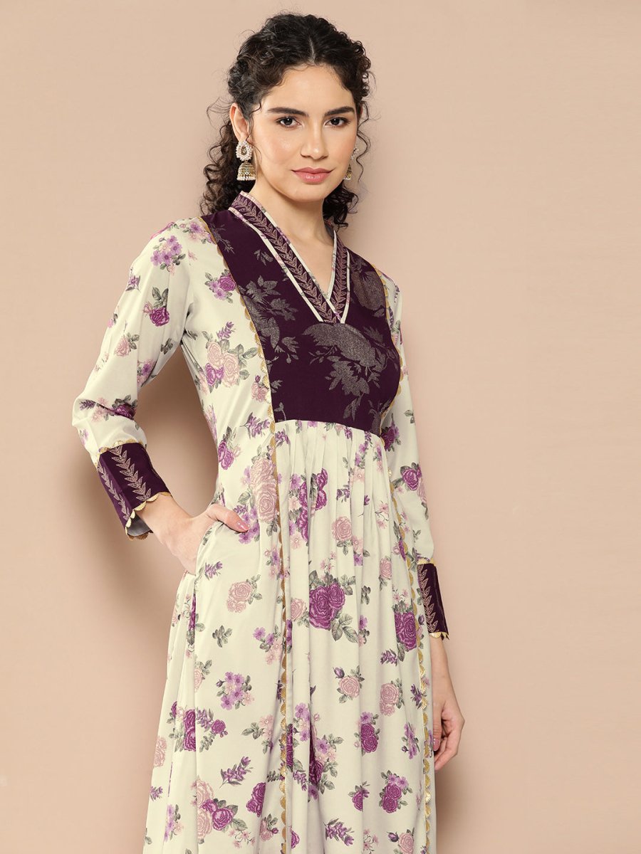 Ahalyaa Women Floral Printed Pleated Gotta Patti Kurta with Palazzos | Swadesiicart