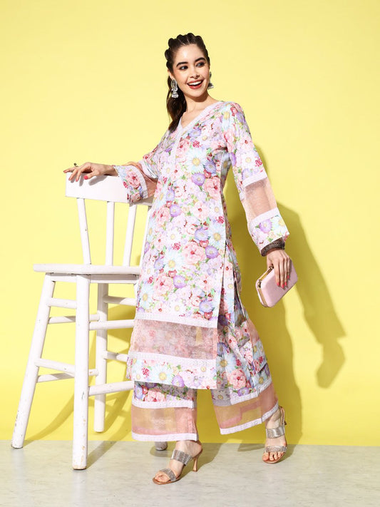 Ahalyaa Women Floral Printed Kurta with Palazzos | Swadesiicart