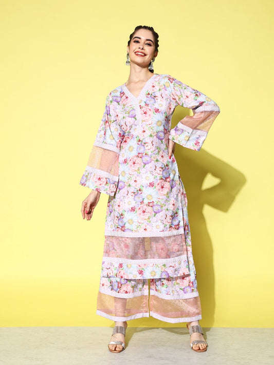 Ahalyaa Women Floral Printed Kurta with Palazzos | Swadesiicart