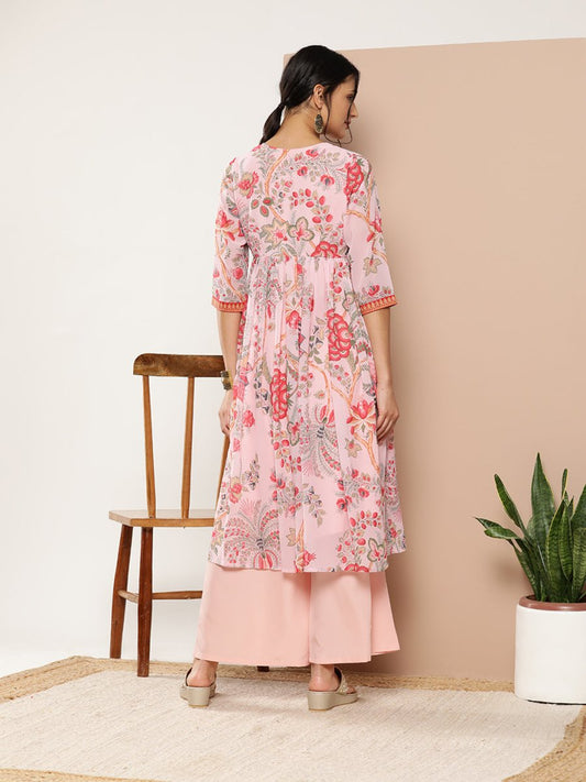 Ahalyaa Women Floral Printed Pleated Kurta With Palazzos | Swadesiicart
