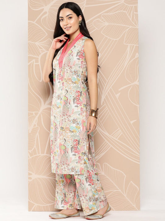 Ahalyaa Floral Printed Regular Gotta Patti Kurta with Palazzos | Swadesiicart