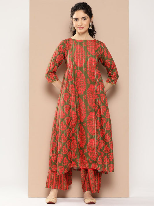 Ahalyaa Women Floral Printed Panelled Sequinned Kurta with Palazzos | Swadesiicart