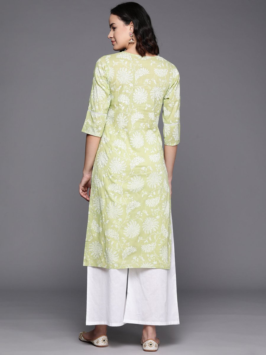 Ahalyaa Floral Printed Panelled Sweetheart Neck Pure Cotton Kurta With Palazzos | Swadesiicart