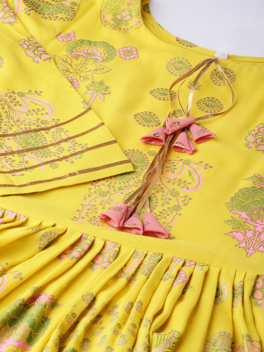 Ahalyaa Yellow Frock Suit with Plazzo | Swadesiicart