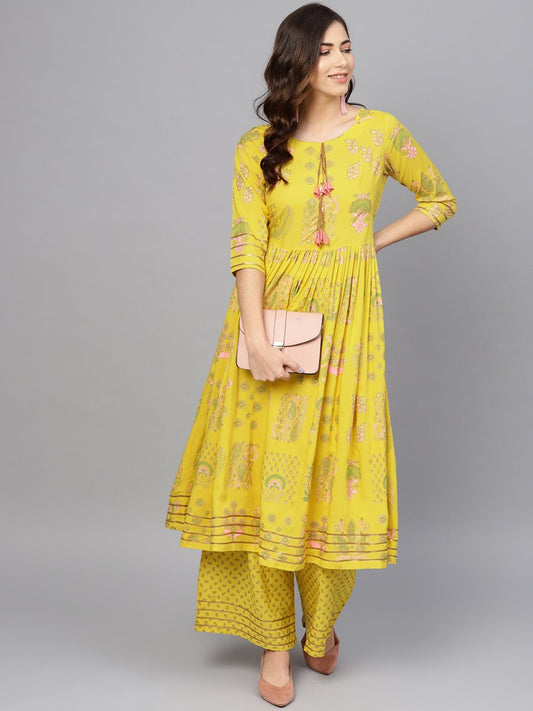 Ahalyaa Yellow Frock Suit with Plazzo | Swadesiicart
