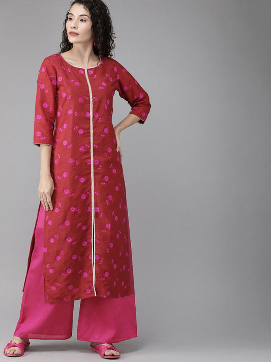Ahalyaa Women Floral Print Red Beautiful Kurta set | Swadesiicart