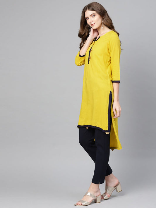 Ahalyaa Yellow Solid Straight Kurta For women | Swadesiicart