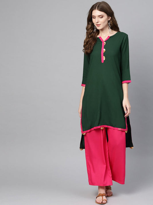 Ahalyaa Green Solid Straight Kurta for women | Swadesiicart