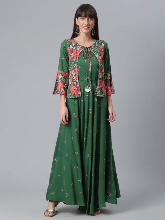 Ahalyaa Viscose Rayon Green Floral Printed Beautiful Kurta | Swadesiicart