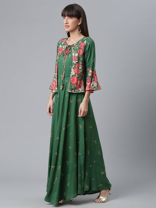 Ahalyaa Viscose Rayon Green Floral Printed Beautiful Kurta | Swadesiicart