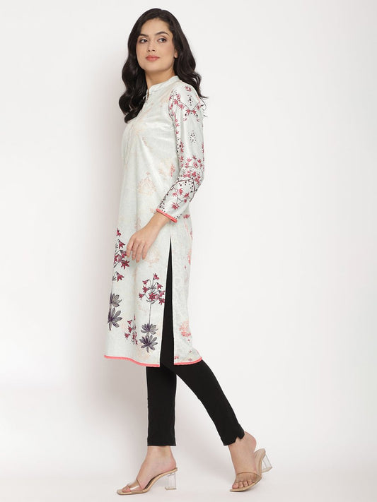 Ahalyaa Women's Light Green Color Digital Print Velvet Kurta | Swadesiicart