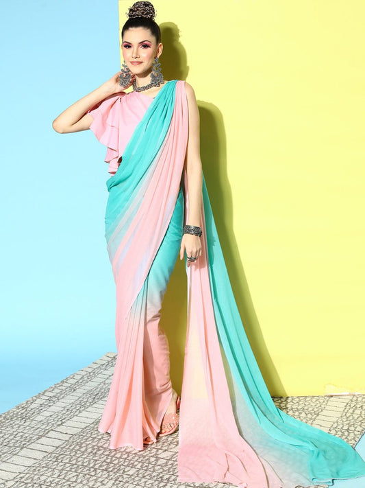 Ahalyaa Poly Chiffon Ombre Saree | Swadesiicart