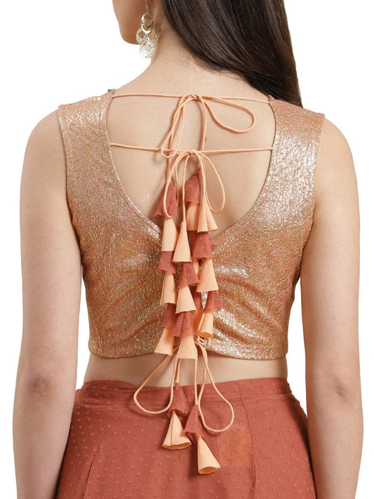 Ahalyaa Rusty Brown Pleated Ready to Wear Saree Set | Swadesiicart