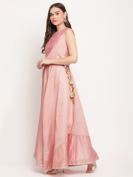 Ahalyaa Women Rusty Rose Chanderi Gold Foil Prin Lehenga Choli With Dupatta | Swadesiicart