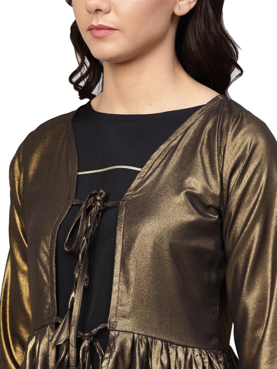Ahalyaa Golden Flared Crepe, Georgette Indowestern Set | Swadesiicart