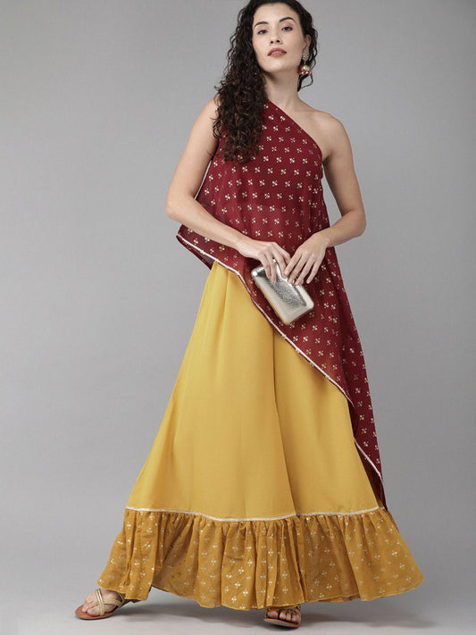 Ahalyaa Women One Shoulder Top with Beautiful Palazzo Set | Swadesiicart