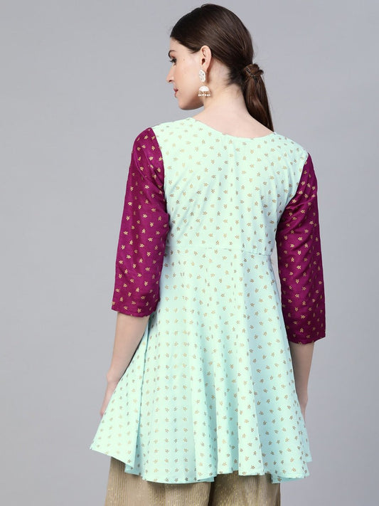Ahalyaa Blue & Purple Printed A-Line Tunic | Swadesiicart