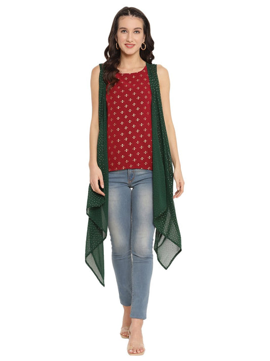 Ahalyaa Maroon Tunic With Attached Shrug | Swadesiicart