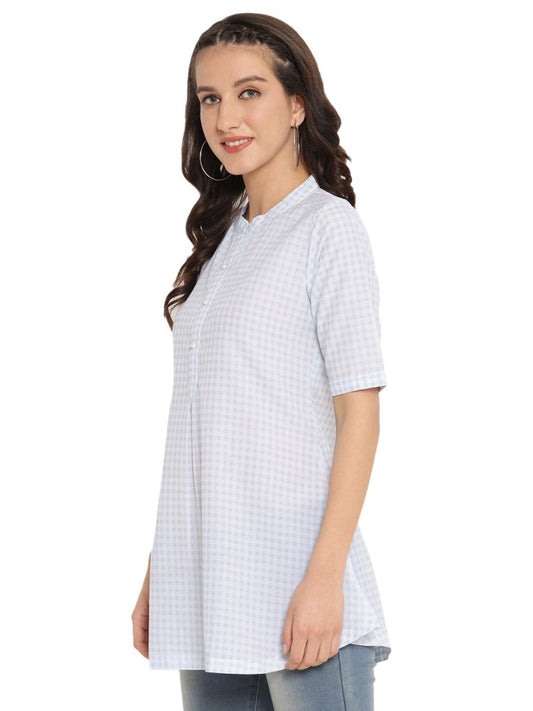 Ahalyaa Checks Printed Blue Tunic | Swadesiicart