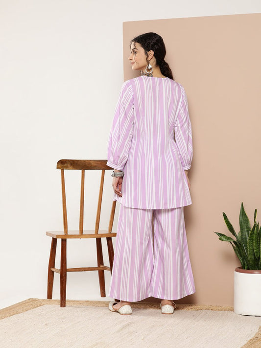 Ahalyaa Women Striped Crepe Co-Ords - Swadesiicart