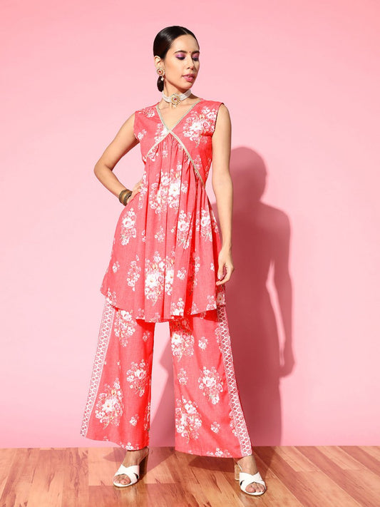 Ahalyaa Floral Printed Crepe Co-Ords - Swadesiicart