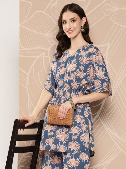 Ahalyaa Printed Crepe Ethnic Tunic With Palazzos | Swadesiicart