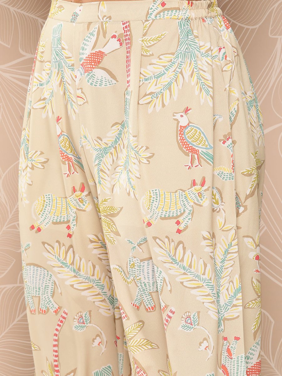 Ahalyaa Women Printed Crepe Tunic With Palazzos | Swadesiicart