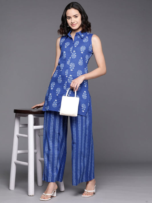 Ahalyaa Printed Pure Cotton Tunic With Palazzos | Swadesiicart