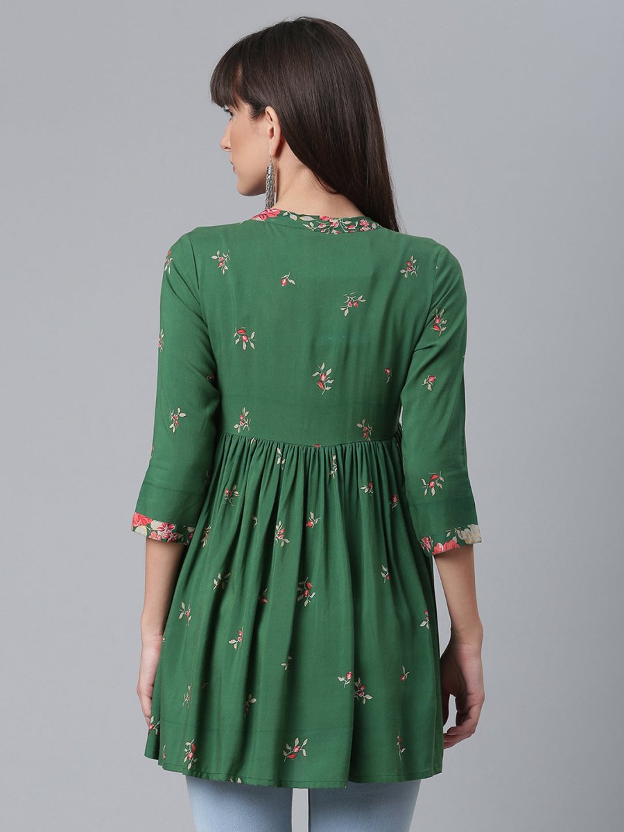 Ahalyaa Green & Pink Floral Printed Tunic | Swadesiicart