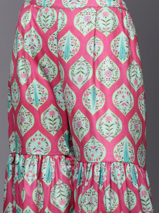Ahalyaa Women Pink Ethnic Motifs Gotta Patti Velvet Kurta with Palazzos | Swadesiicart
