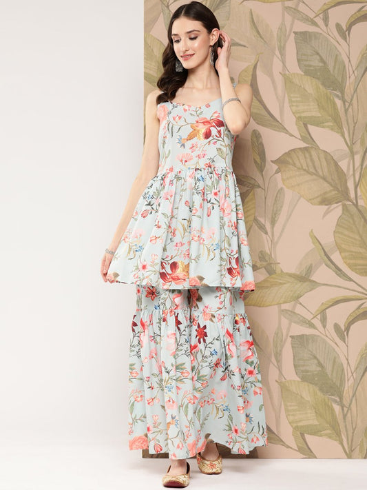 Ahalyaa Women Floral Printed Regular Kurti with Sharara | Swadesiicart