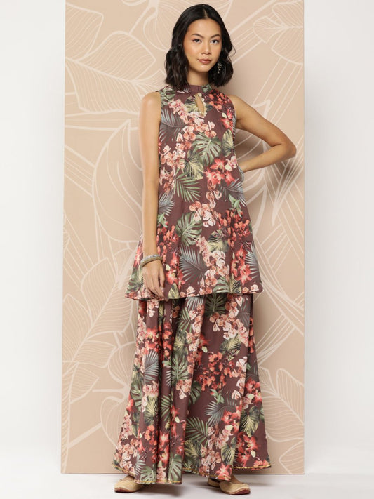 Ahalyaa Printed Crepe Tunic With Skirt | Swadesiicart