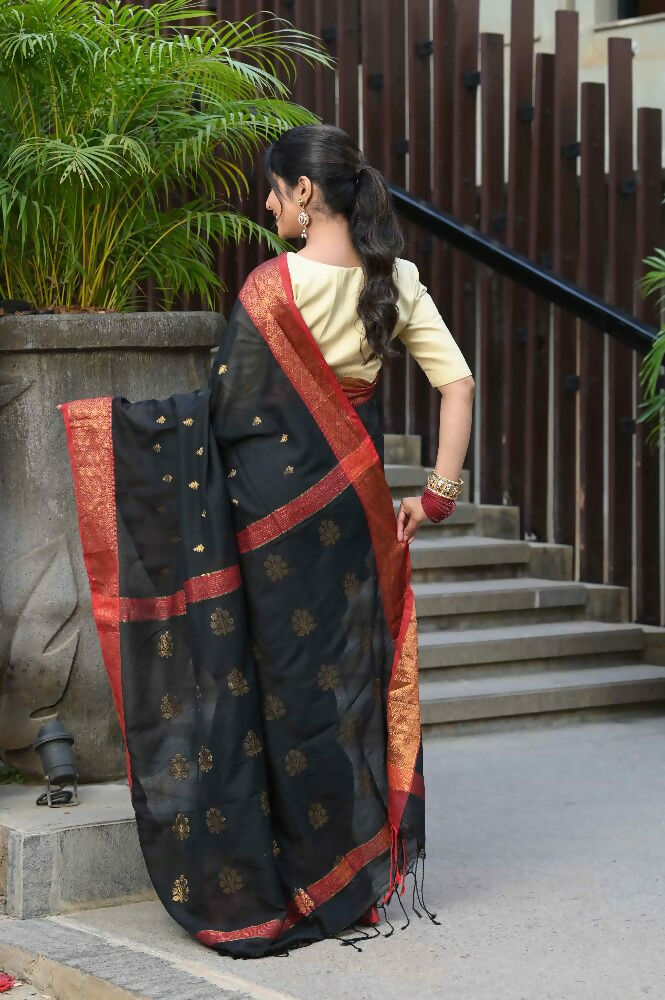 Beatitude Black Cotton Banarasi Saree | Swadesiicart