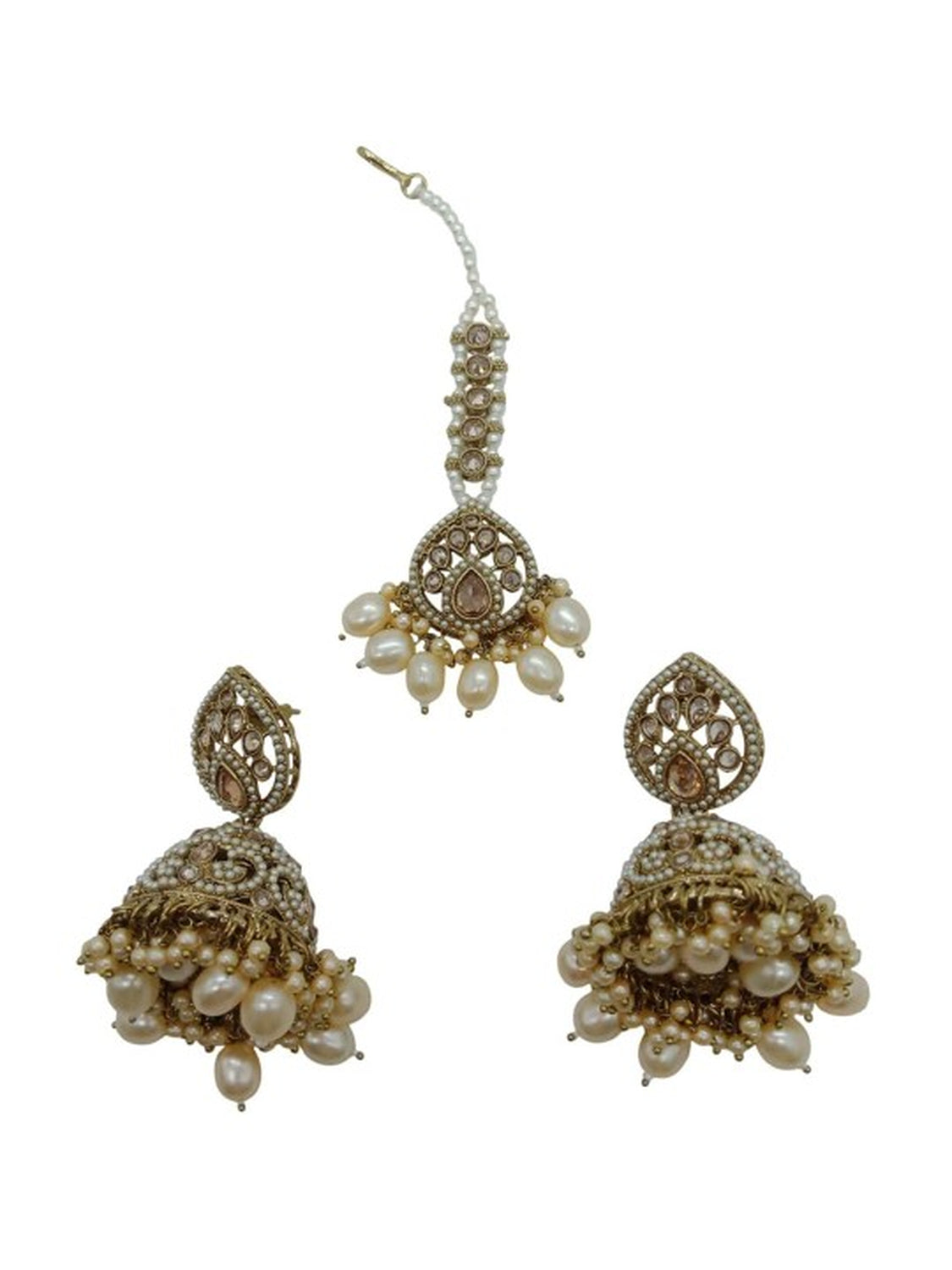 Jewel City Elegant Champagne Pearl Choker Jewelry Set with Tikka - Antique Finish Bridal Collection | Swadesiicart