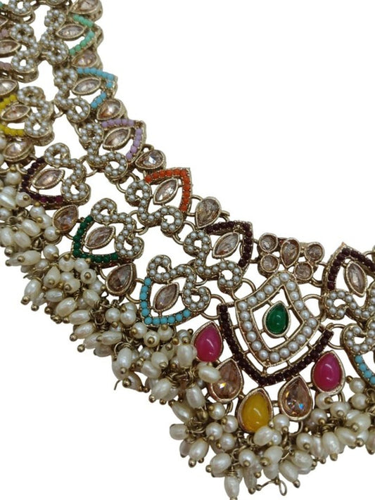 Jewel City Exquisite Multi Color Kundan Pearl Choker Necklace Set - Traditional Indian Wedding Jewelry Collection | Swadesiicart