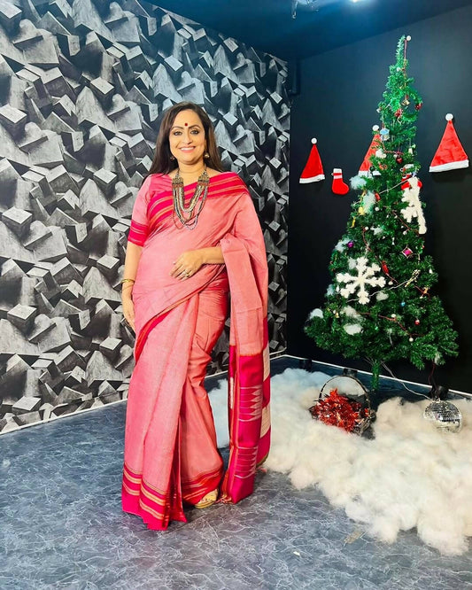 Very Much Indian Handloom Cotton Viscose Ilkal Saree Pink | Swadesiicart