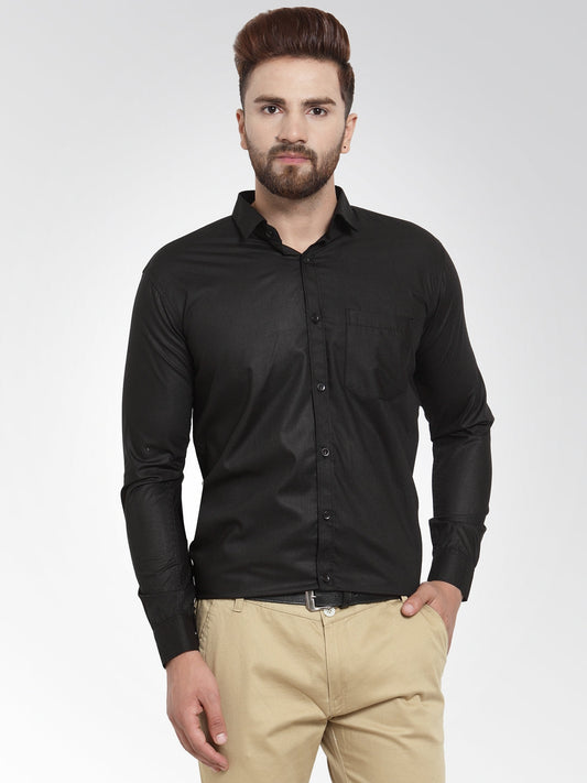 Jainish Men's Cotton Solid Black Formal Shirt's ( SF 361Black ) | Swadesiicart