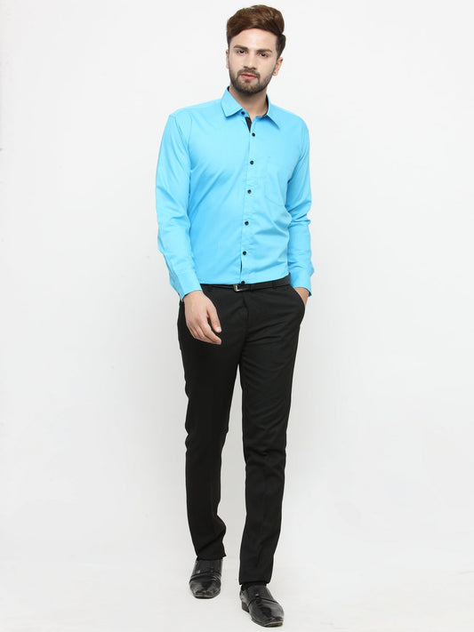 Jainish Sky Blue Formal Shirt with black detailing ( SF 411Sky ) | Swadesiicart