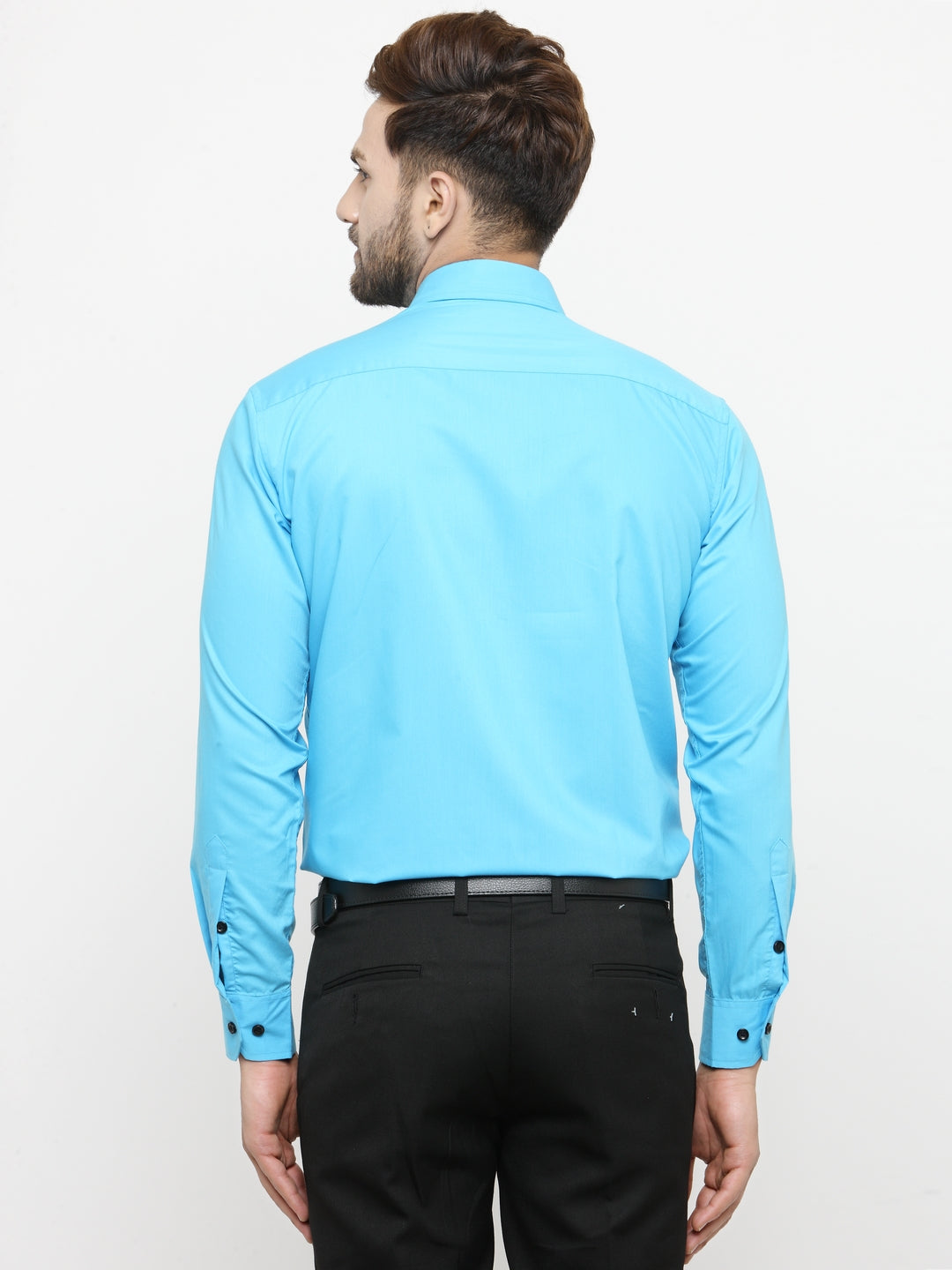 Jainish Sky Blue Formal Shirt with black detailing ( SF 411Sky ) | Swadesiicart