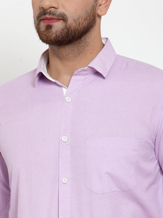 Jainish Light-Purple Formal Shirt with white detailing ( SF 419Light-Purple ) | Swadesiicart