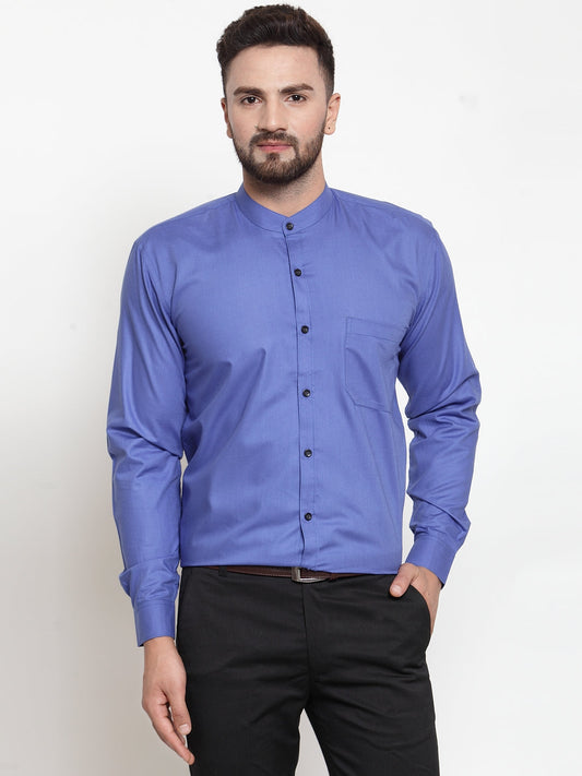 Jainish Blue Men's Cotton Solid Mandarin Collar Formal Shirts ( SF 726Royal-Blue ) | Swadesiicart