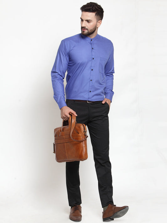 Jainish Blue Men's Cotton Solid Mandarin Collar Formal Shirts ( SF 726Royal-Blue ) | Swadesiicart