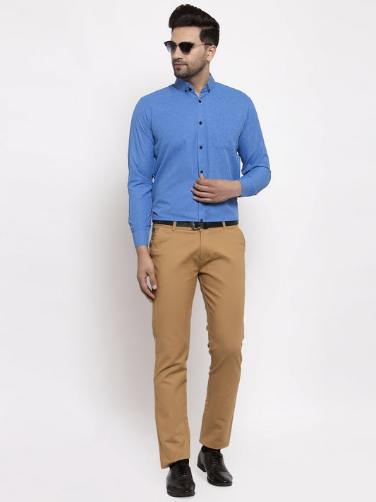 Jainish Blue Men's Cotton Solid Button Down Formal Shirts ( SF 734Blue ) | Swadesiicart