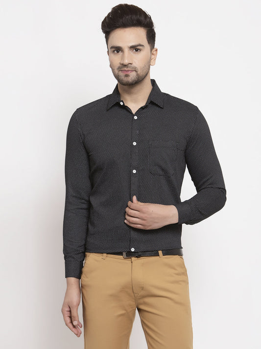 Jainish Black Men's Cotton Polka Dots Formal Shirts ( SF 736Black ) | Swadesiicart