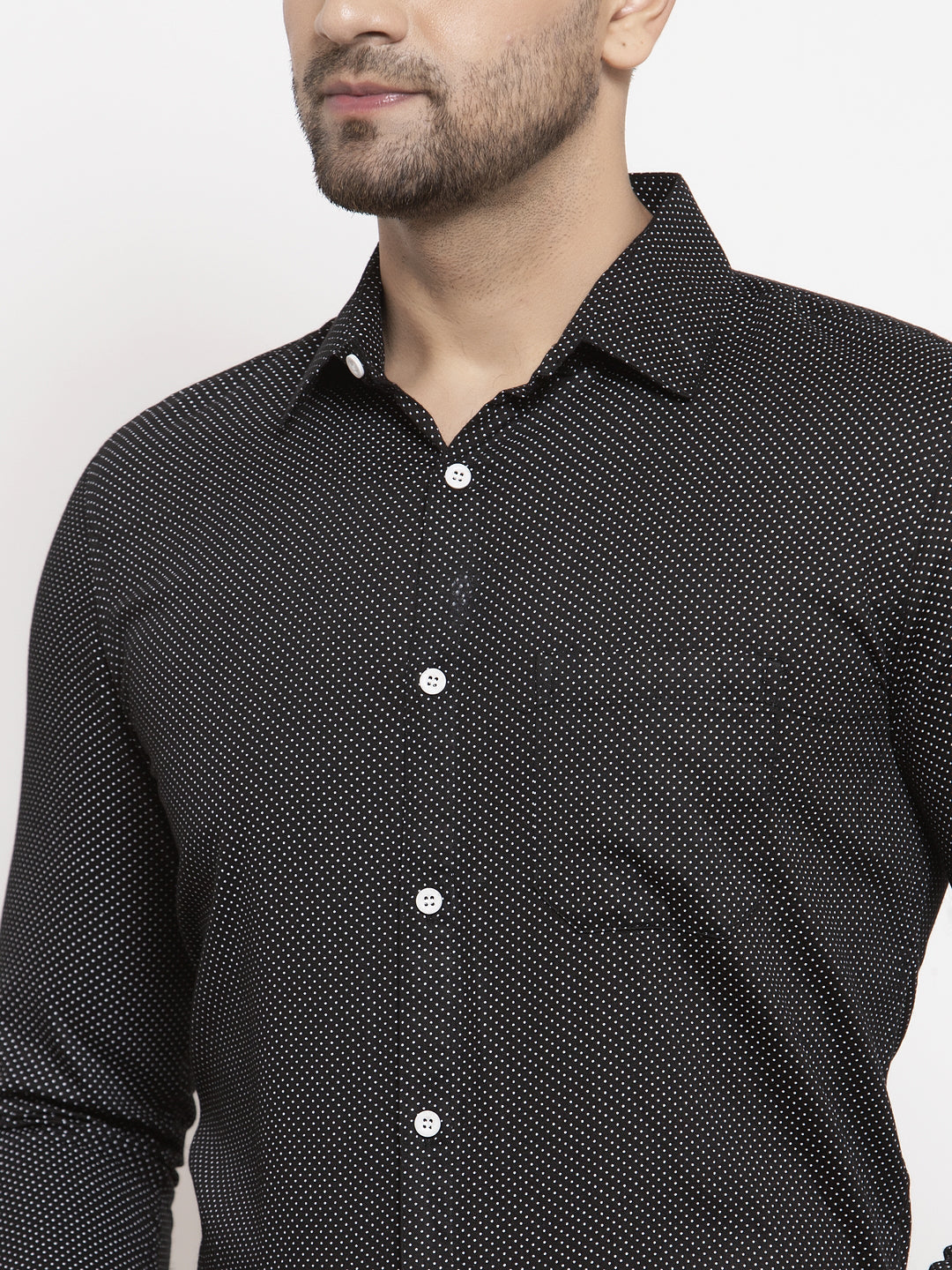 Jainish Black Men's Cotton Polka Dots Formal Shirts ( SF 736Black ) | Swadesiicart