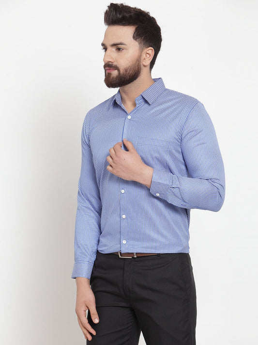 Jainish Blue Men's Cotton Stiped Formal Shirts ( SF 737Blue ) | Swadesiicart