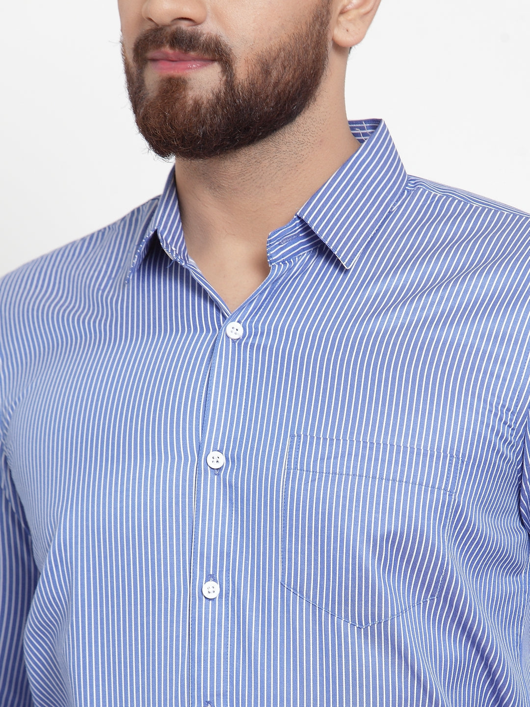 Jainish Blue Men's Cotton Stiped Formal Shirts ( SF 737Blue ) | Swadesiicart